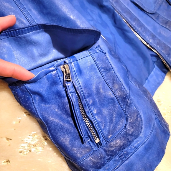 Electric Blue Leather Jacket - Picture 4 of 7